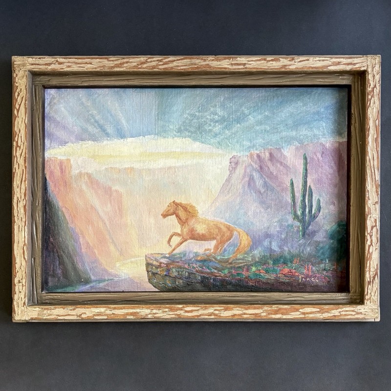 James Montgomery Flagg Original Oil Painting Horse Canyon Scene Arizona 21”x 15”