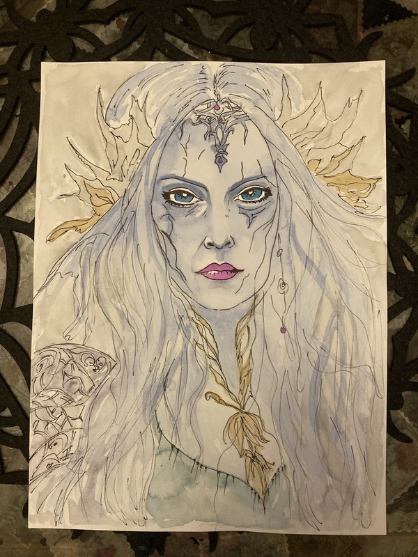 Hel Northern Goddess Original Watercolor.Paper.Signed.Free Shipping.9x12 gallery