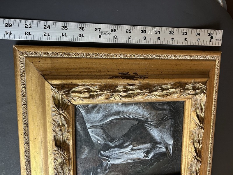 Vintage Signed Gilbert Faex (?) Equine Horse Head Painting Wood Gold Frame 13x12 gallery