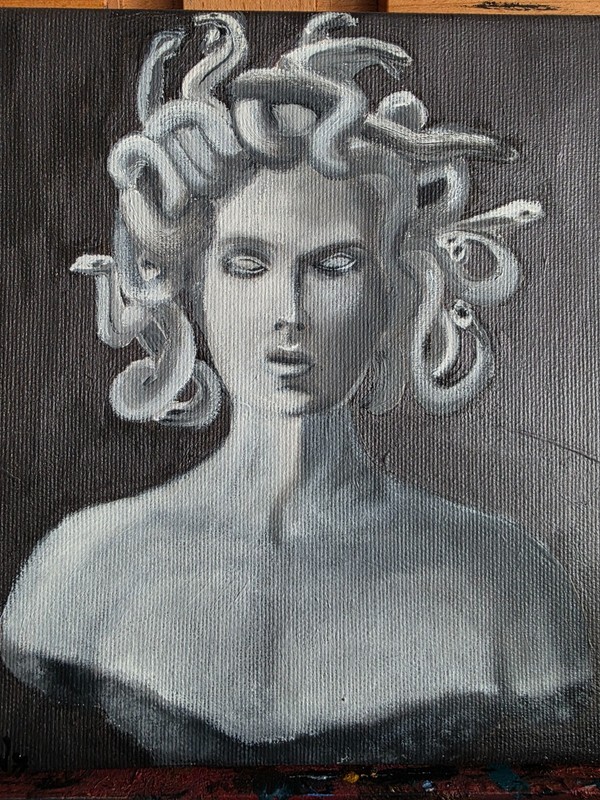 art 687 oil on canvas 7.87×7.87 in 20х20 cm Gorgone mythology woman modern decor
