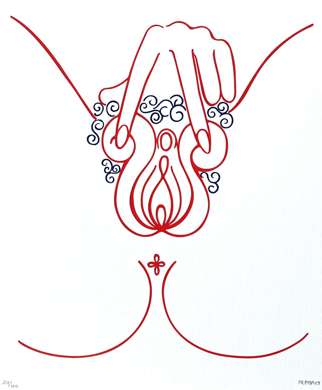 Power 20/100 Letterpress 9×12″ Female Feminine Lesbian Women Vagina Art Goddess