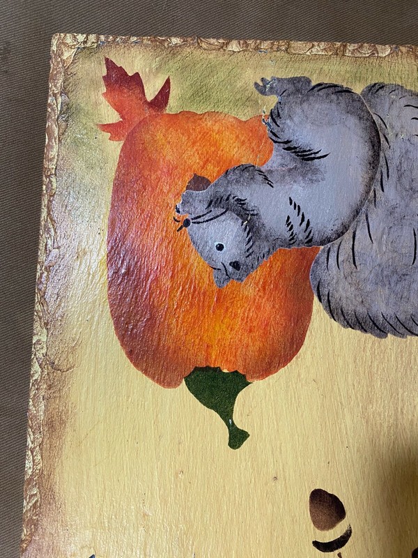 Vintage "An Autumn Scene With Squirrel And Acorns" Painting On Slate gallery
