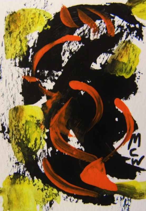 ORIGINAL ACEO Abstract Outsider painting Mary Carol Williams MCW Folk ART ATC