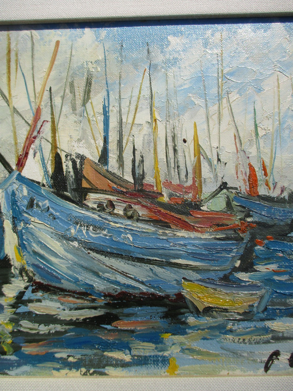vtg sailboat painting fishing boats nautical impressionist "royal gallery" gallery