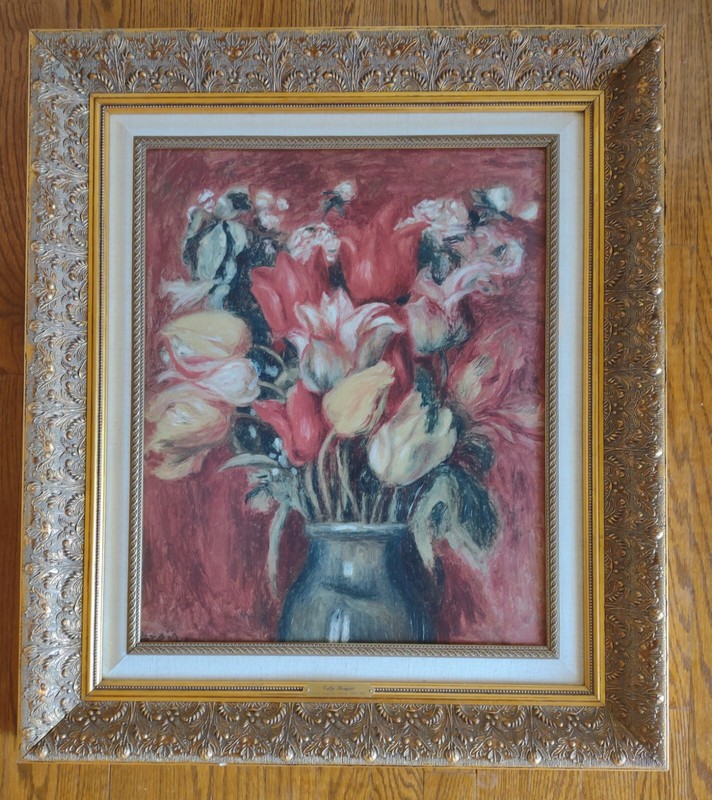 Pierre Auguste Renoir Painting Replica Oil on Canvas Tulip Bouquet Gilt Frame