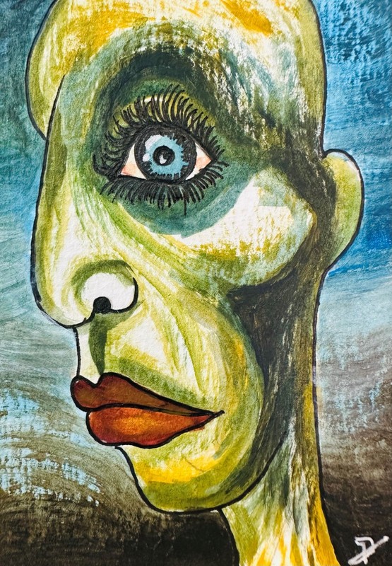 Surreal Face Portrait Colorful Abstract ACEO Original Acrylic Painting Style Art