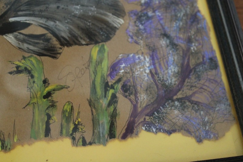 Original Painting on Paper Bag Signed Grouper Framed 26x14" "Beauty & The Beast" gallery