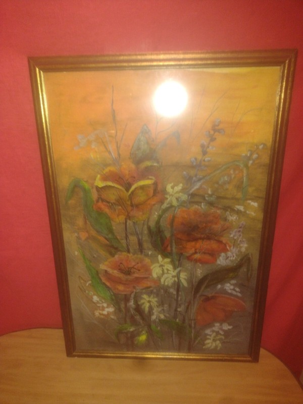 Large Oil On Paper Applied To Wood Board Painting Signed Adelle.