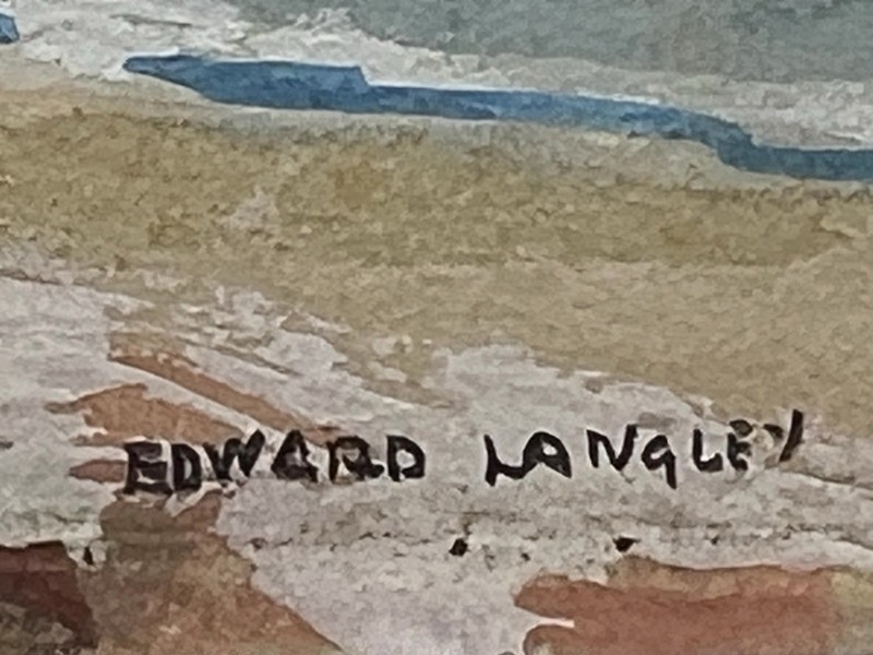 Listed Calif. Artist Edward Langley 1870-1949 Beach Watercolor Framed Painting gallery