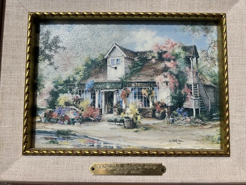 Vintage Marty Bell Gomshall Flower Shop Framed Art Print Cottage Scene 10x12” gallery