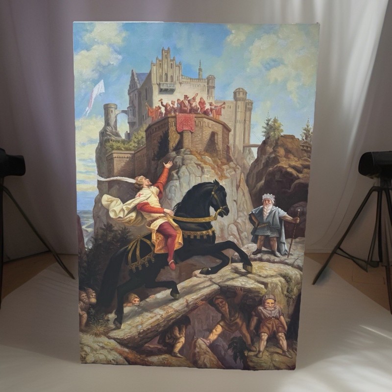 The Knight of Sayn and the Gnomes By Emanuel G. Leutze ~ Oil On Canvas Painting