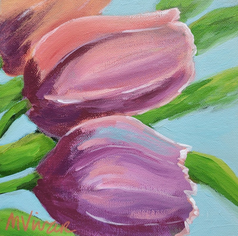 Mona Vivar original impressionist pink tulips garden flower art painting