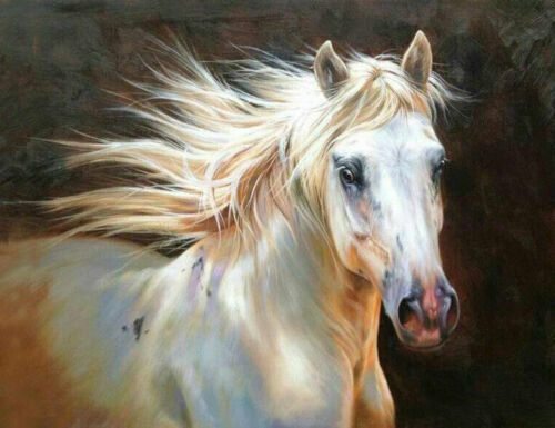 Large oil painting long horsehair white horse handpainted modern art on canvas