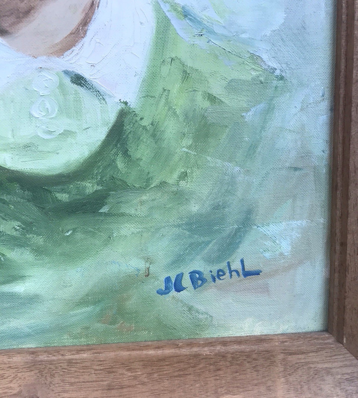 Vintage Portrait Framed Original Painting 1963 MCM Signed Child Girl gallery