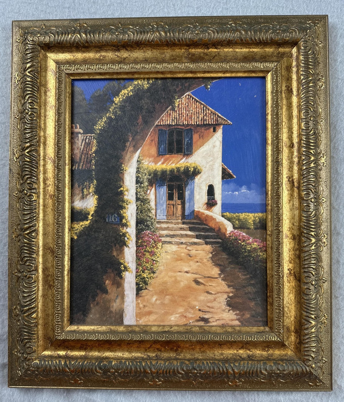 Mediterranean Villa Landscape Painting Framed Ornate Gold Gilt Frame Unsigned gallery
