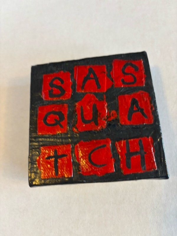 Sasquatch Figural Wall Word Art Canvas Painting NAY 4 Inch Square Red Black
