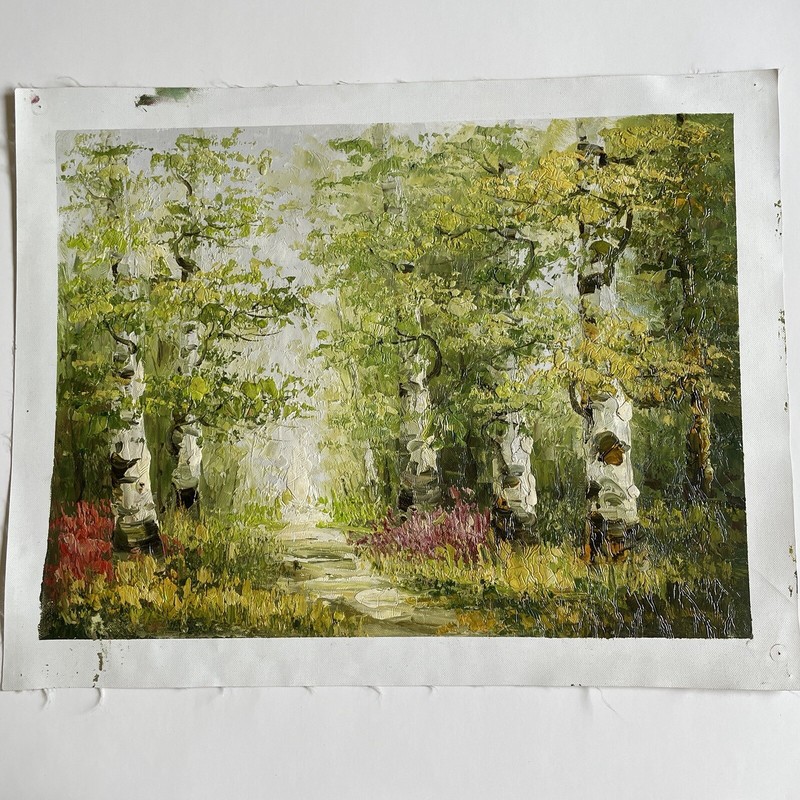 Sunlit Forest Path Impressionism Oil Painting 12″ x 16″