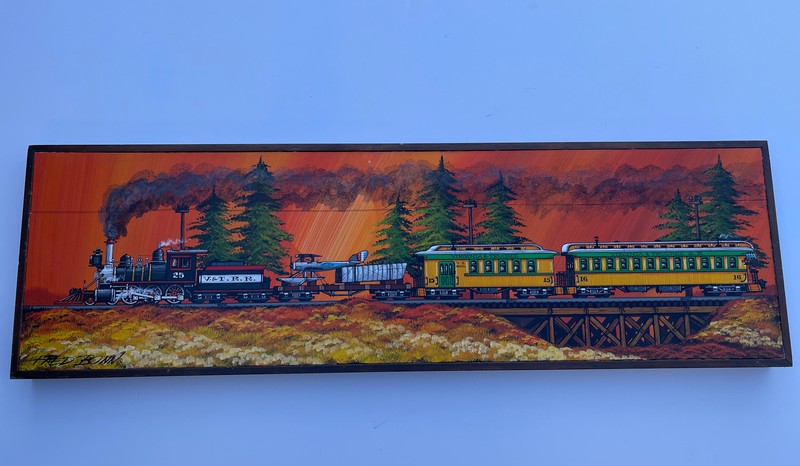 FRED BONN PAINTING LARGE AMERICAN LISTED REGIONALISM AVIATION RAILROAD TRAIN OLD gallery