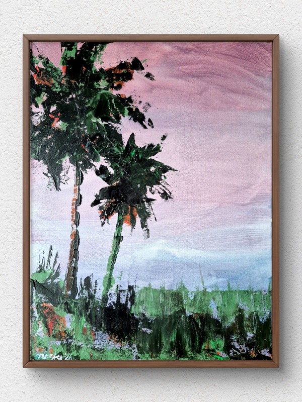 Original Hand Painted 11×14 Dusk Landscape Acrylic Canvas Wall Art Signed B34