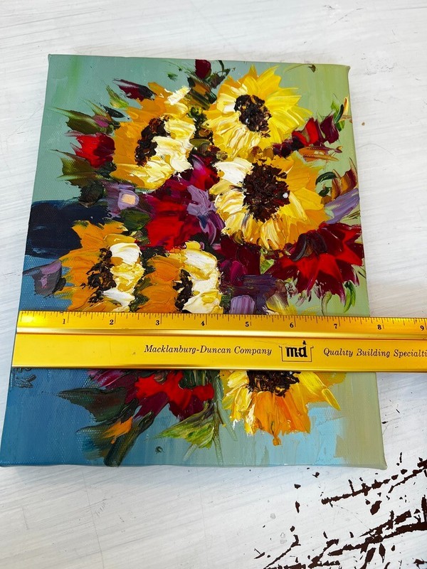 Sunflowers in Blue Vase Painting 8"H X 10"L Artist Signed gallery