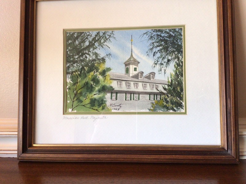 VTG Watercolor Painting “Moravian Hall, Nazareth” Signed & Dated M. Sentz 1983
