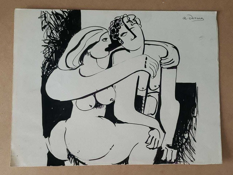 André Derain – Ink Cardboard «Amoureux» 10 x 13 inches / FINE Drawing