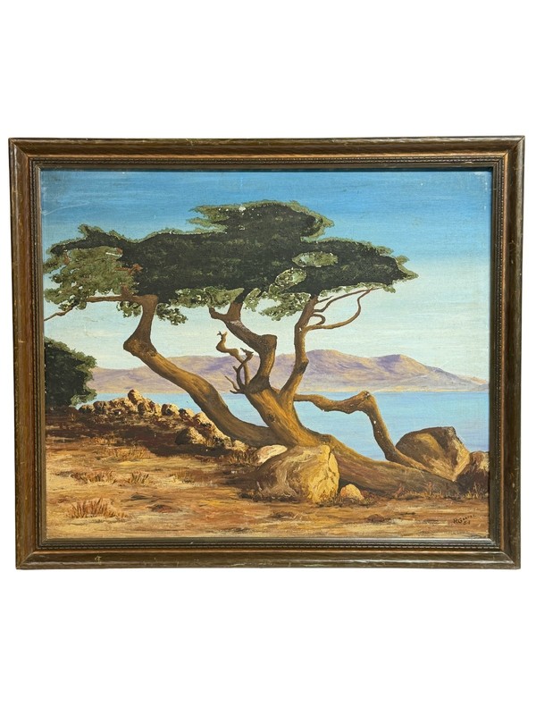 Vintage Mid Century Coastal Landscape Oil Painting (Signed R. Goryza, 1954)