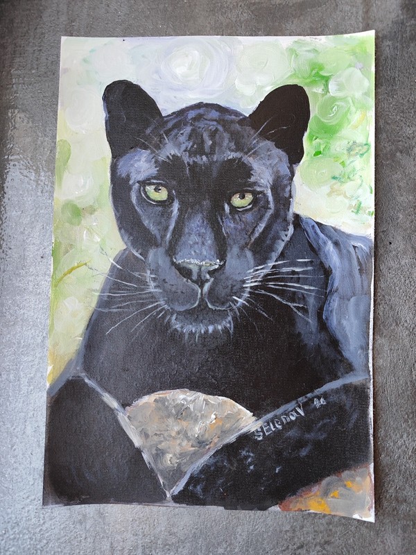 Black Panther Painting Wild cat Animals Portrait Art Original Paintings artwork