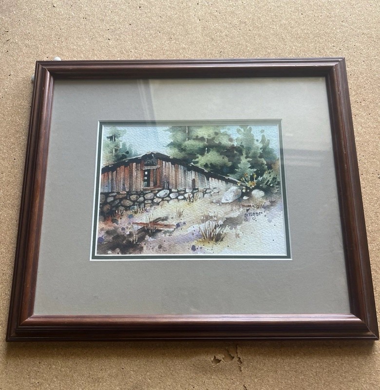 Original Art Watercolor Painting Rustic Cabin Woods Lodge Trees Cottage 12 X 14