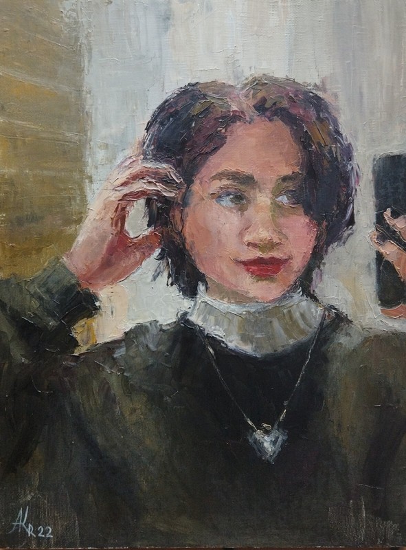 Woman Portrait Original Oil Painting, Impressionism Artwork, Girl Art 12×16 In