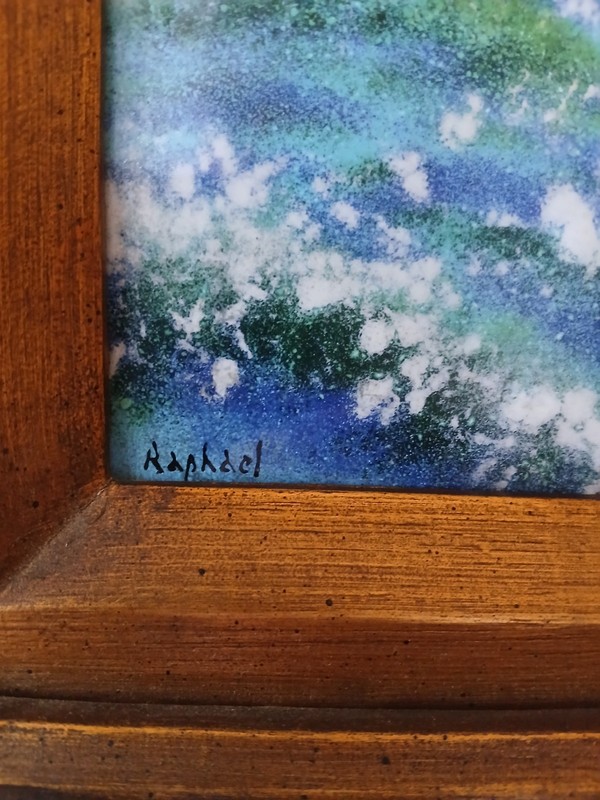Vintage Painting Signed Raphael Enamel on Copper MCM gallery
