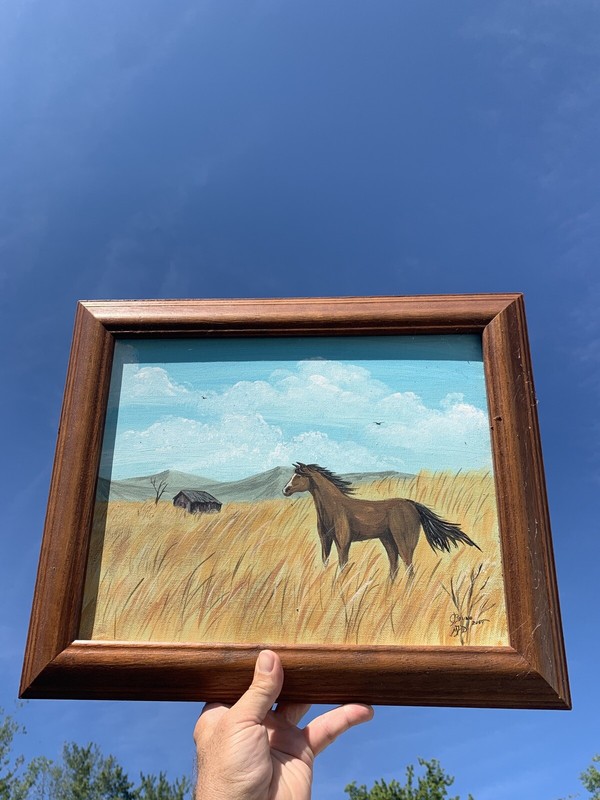 Vintage BRUNO Derby Horse Arabian & Country Barn Mountains Oil Painting ❤️sj3j