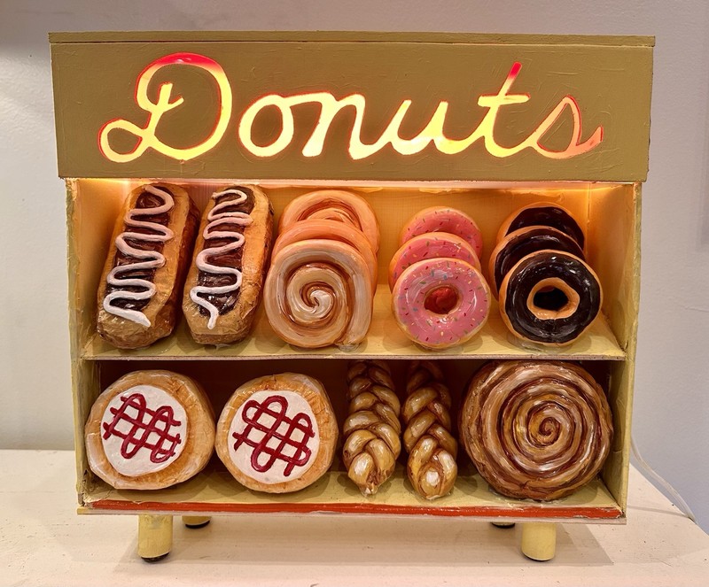 DONUTS POP ART Light Up Sign Sculpture Artist Signed Trinja Henrickson