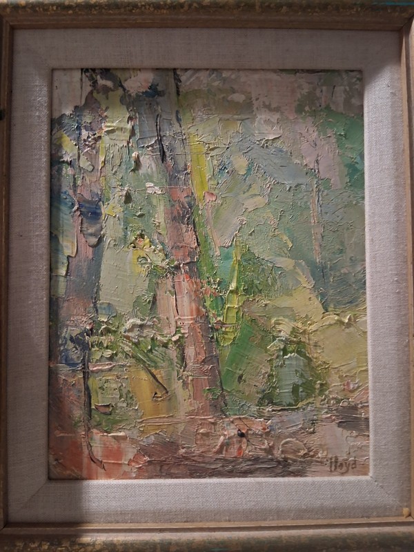 vintage mid century impasto impressionism trees forest woodland signed Lloyd