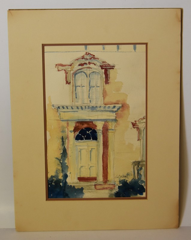 11″ Original Watercolor on Paper Signed G. Cowart House Architecture Portal