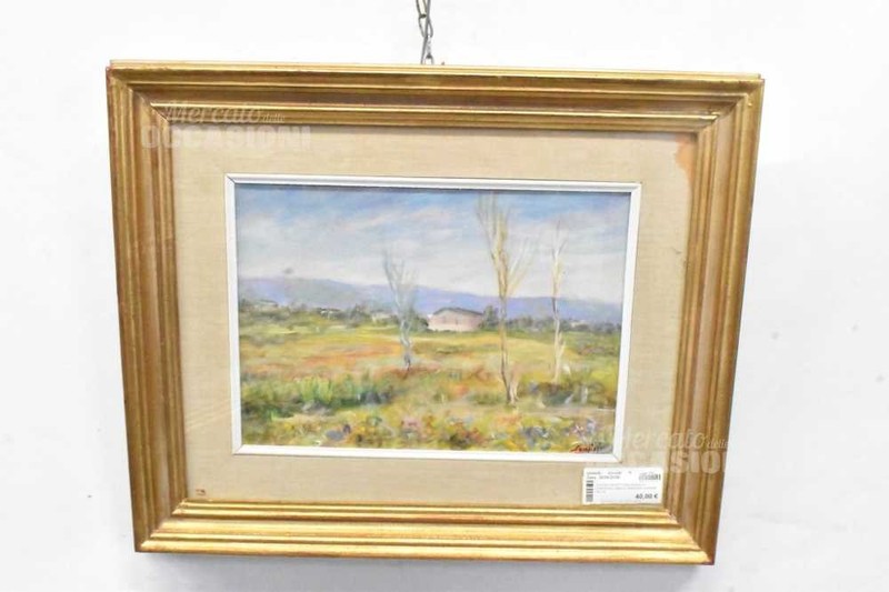 Ubaldo Sampieri '70 Countryside Landscape Painting, 55x45 Cm