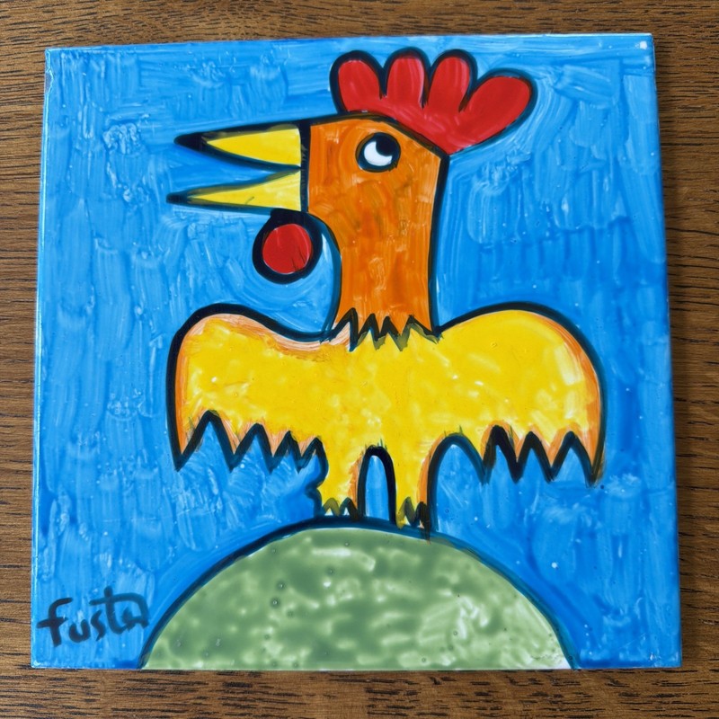 José Fuster Rooster Painting Ceramic Tile