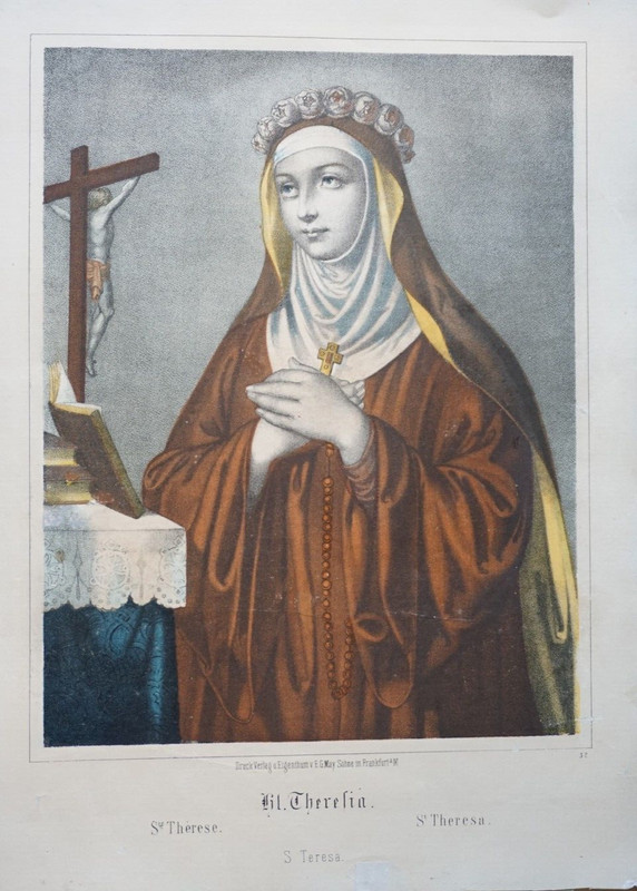 BEAUTIFUL COLOR LITHO XIX° SAINTE THERESE POPULAR IMAGERY RELIGION GOD 1840