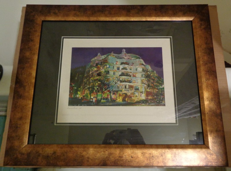 2007 «Barcelona» Impressionist Painting by Vargas of Gaudi’s Casa Mila at Night