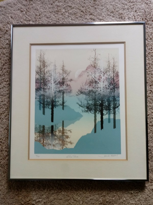 OriginalJames Hagen»BLUE PASS»Signed,NumberedSerigraph Trees,mountain,river,sunr