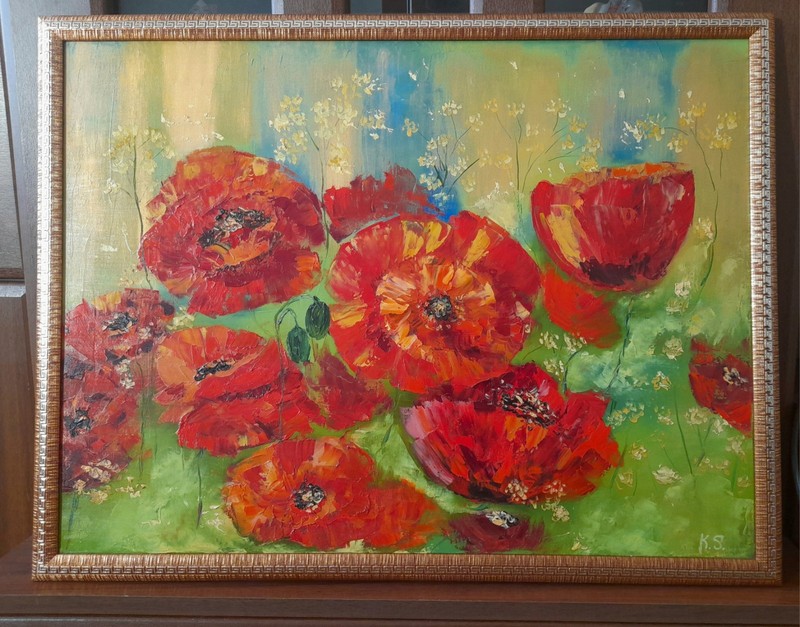 red poppy original oil painting, poppies wall art, large painting, home decor