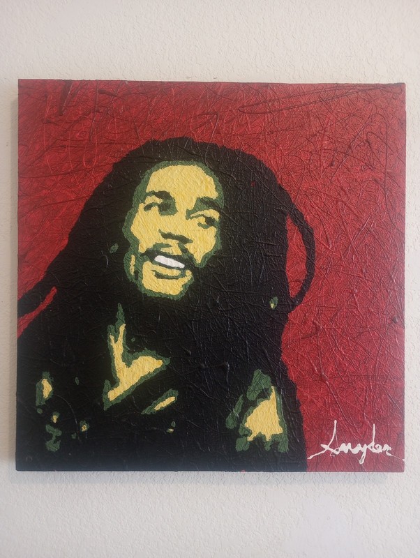 Bob Marley painting on wood panel signed 24x24x1.5″