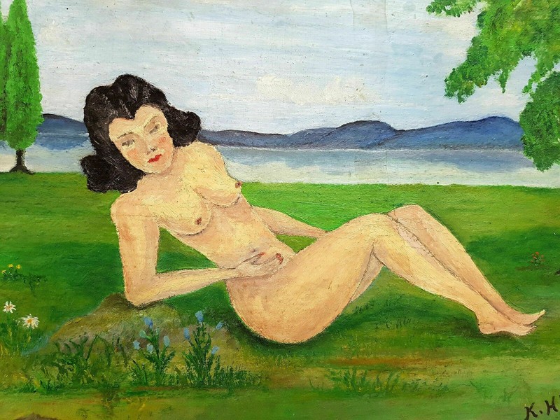 No.: 724 oil painting artwork oil painting nude woman lady lake forest 1948 year gallery