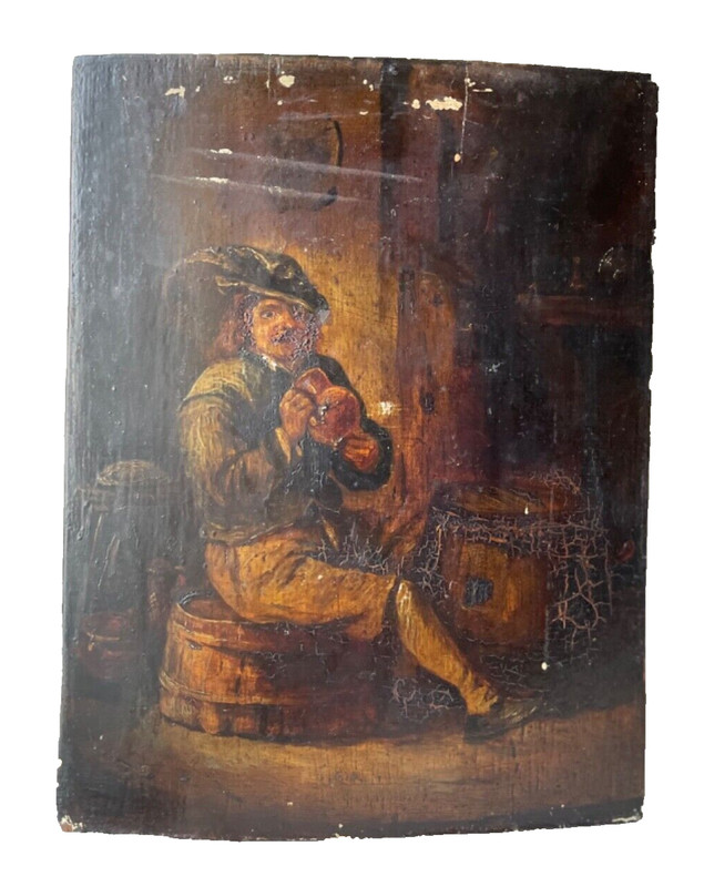 17th Century Follower David TENIERS Man Interior Scene Drink Restoration Project