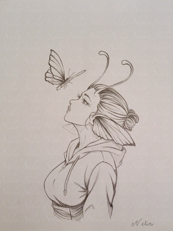 Whimsical Human Butterfly - My Original Artwork, pencil Sketch. gallery