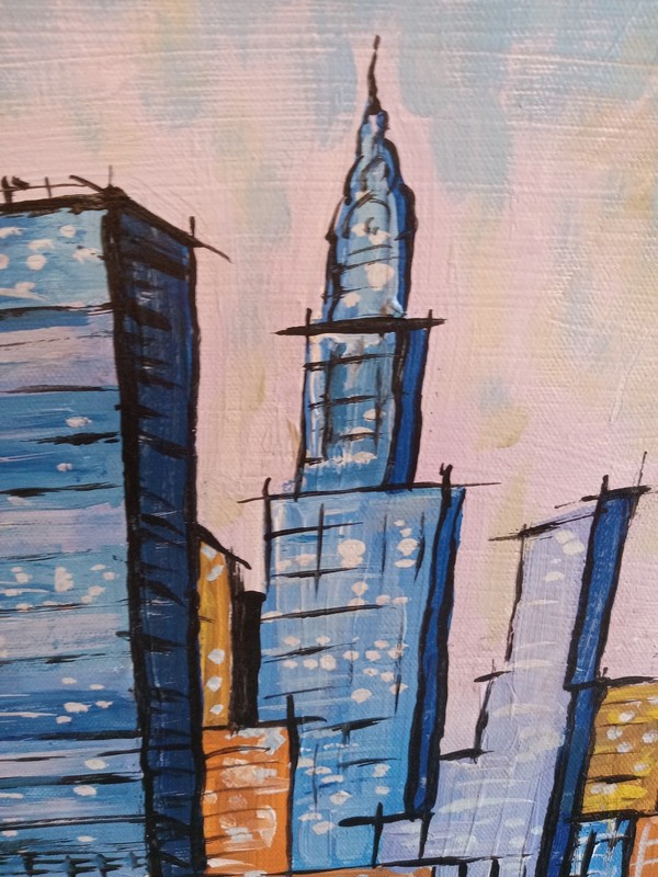 Vintg Oil On Canvas Abstract Expressionist NYC Cityscape Seaport Signed AVZ '70 gallery