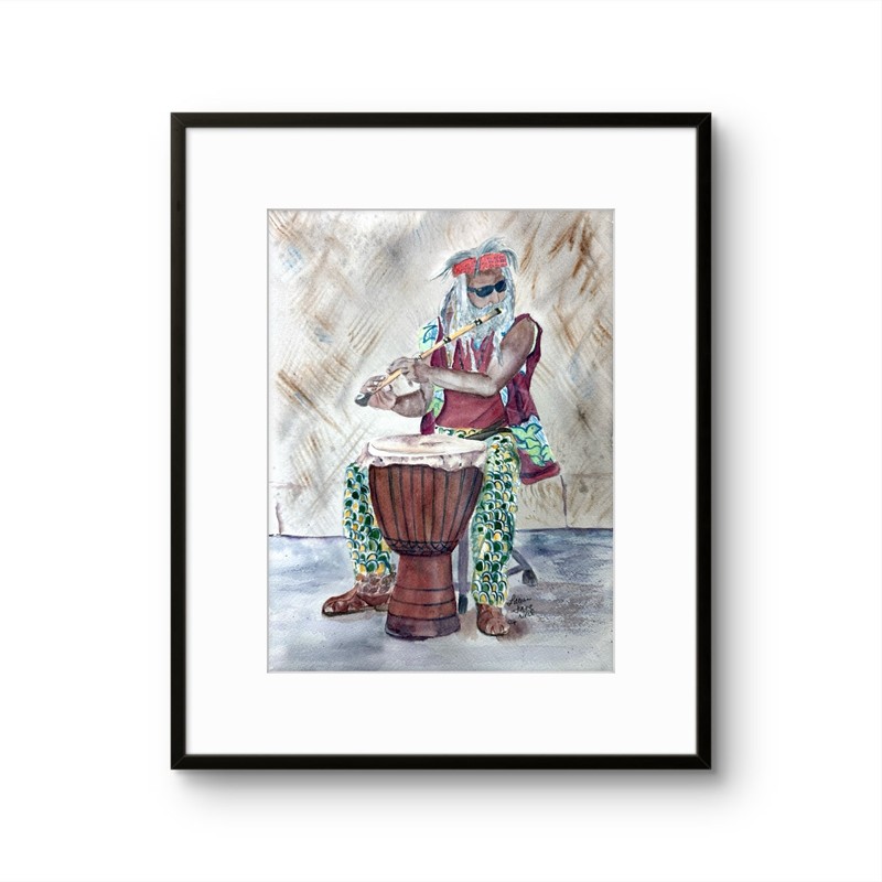 Bahama Flute Player 9"x12" Original Watercolor Paper Home Decor Art gallery