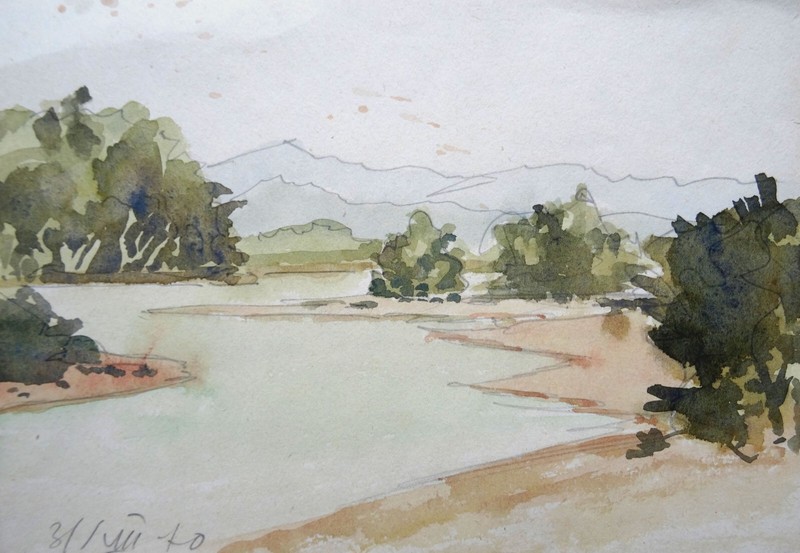 Herberts Mangolds – River. 1970, paper, watercolor, pencil, 14×20 cm