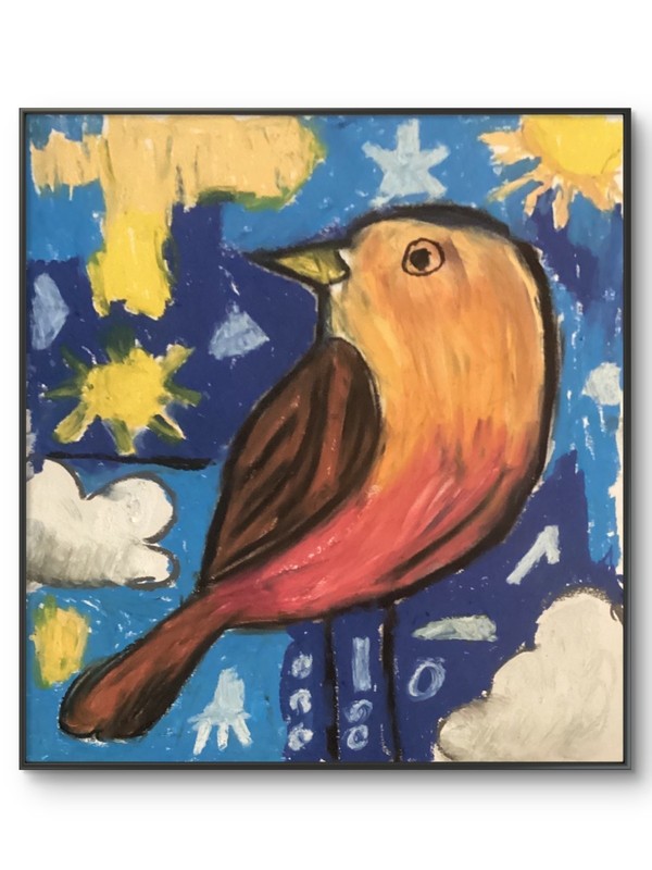 Abstract Doodle Colorful Expressionism Orange Bird Original Art 11×14 on Paper