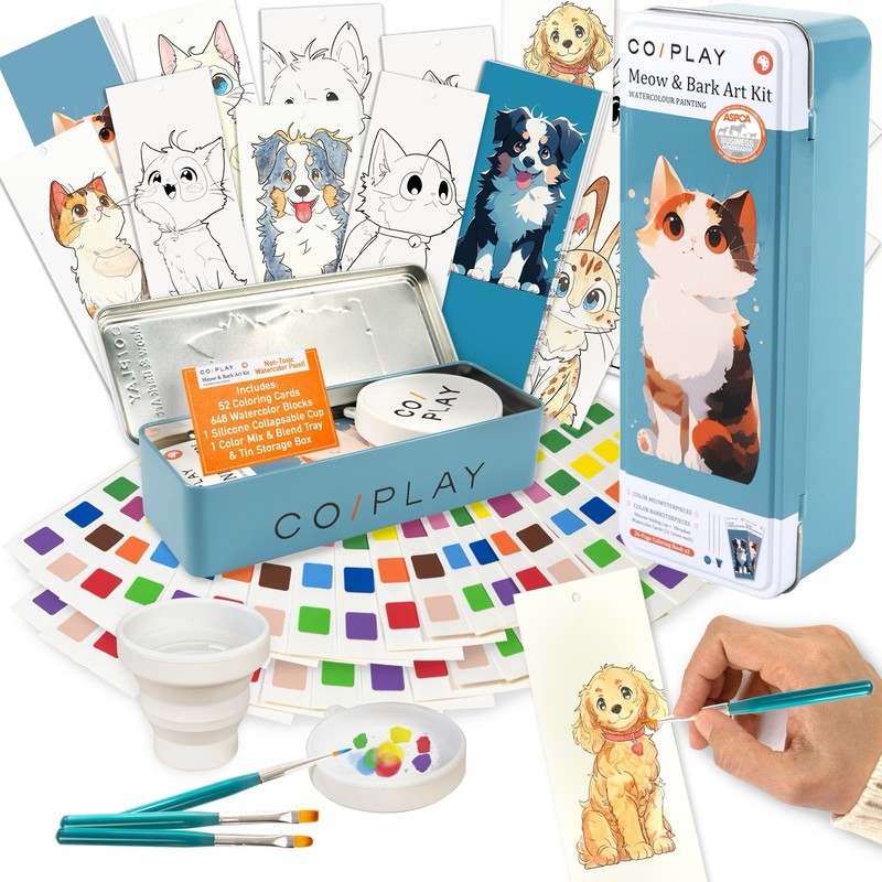 COIPLAY 648 Color Blocks Watercolor Paint Set, 52-Bookmarks, 3 Brushes, Silicone